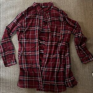 Plaid cotton on button -Up Shirt dress in Burgundy and Black
